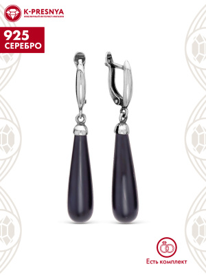 Серьги серебро 925 пробы, покрытие - оксидирование, вставка - искусственный агат черный