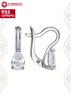 Серьги серебро 925 пробы, покрытие - платинирование, вставка - фианит (недрагоценный камень)