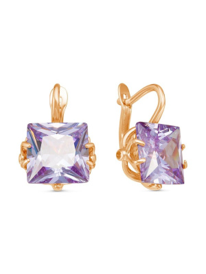 Серьги бижутерия, покрытие - золочение, вставка - фианит (недрагоценный камень)