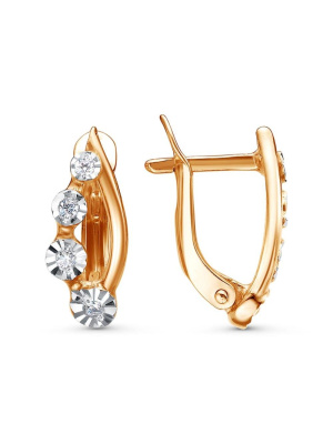 Серьги серебро 925 пробы, покрытие - золочение, отделка - алмазная грань, вставка - фианит (недрагоценный камень)