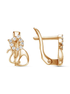 Серьги серебро 925 пробы, покрытие - золочение, вставка - фианит (недрагоценный камень)