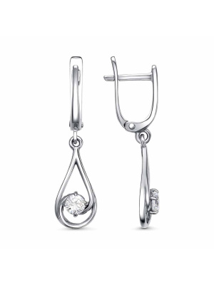 Серьги бижутерия, покрытие - платинирование, вставка - фианит (недрагоценный камень)