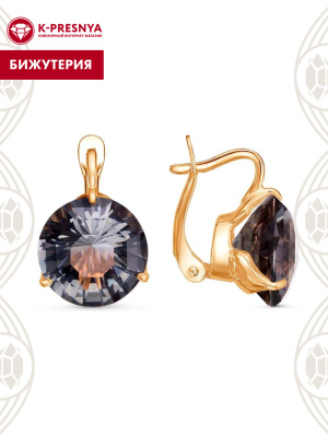 Серьги бижутерия, покрытие - золочение, вставка - стекло ювелирное собственной огранки