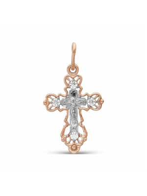 Подвеска серебро 925 пробы, покрытие - золочение, выборочное родирование, вставка - фианит (недрагоценный камень)