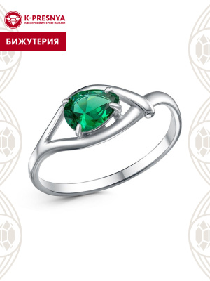 Кольцо бижутерия, покрытие - платинирование, вставка - искусственная шпинель