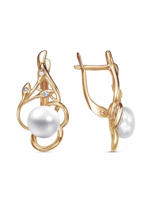Серьги бижутерия, покрытие - золочение, вставка - культивированный жемчуг, стекло ювелирное preciosa