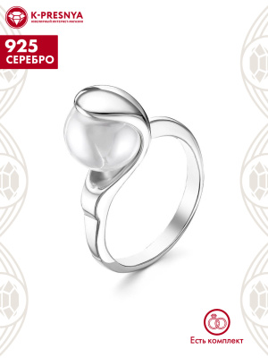 Кольцо серебро 925 пробы, покрытие - родирование, вставка - имитация жемчуга