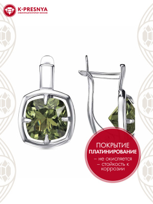 Серьги серебро 925 пробы, покрытие - платинирование, вставка - ситалл собственной огранки