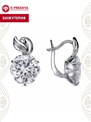 Серьги бижутерия, покрытие - серебрение с оксидированием, вставка - фианит (недрагоценный камень)