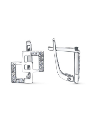 Серьги серебро 925 пробы, покрытие - родирование, вставка - фианит (недрагоценный камень)