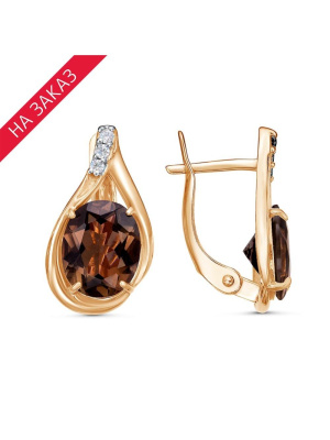 Серьги серебро 925 пробы, покрытие - золочение, выборочное родирование, вставка - дымчатый кварц, фианит (недрагоценный камень)