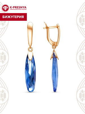 Серьги бижутерия, покрытие - золочение, вставка - стекло ювелирное собственной огранки