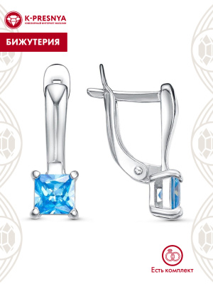 Серьги бижутерия, покрытие - платинирование, вставка - фианит (недрагоценный камень)