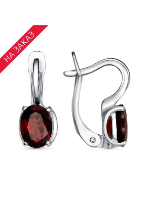 Серьги серебро 925 пробы, покрытие - родирование, вставка - гранат (полудрагоценный камень)
