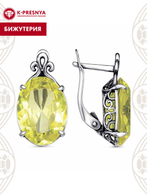 Серьги бижутерия, покрытие - серебрение с оксидированием, вставка - стекло ювелирное собственной огранки