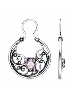 Серьги бижутерия, покрытие - серебрение с оксидированием, вставка - фианит (недрагоценный камень)