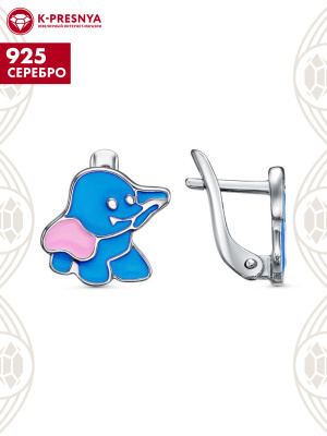 Серьги серебро 925 пробы, покрытие - платинирование, отделка - эмаль, без вставок