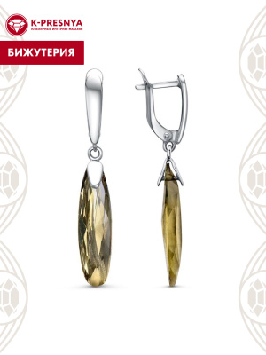 Серьги бижутерия, покрытие - платинирование, вставка - стекло ювелирное собственной огранки