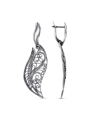 Серьги бижутерия, покрытие - серебрение с оксидированием, без вставок