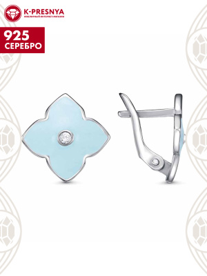 Серьги серебро 925 пробы, покрытие - платинирование, отделка - эмаль, вставка - стекло ювелирное preciosa