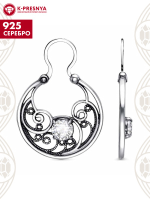 Серьги серебро 925 пробы, покрытие - оксидирование, без вставок