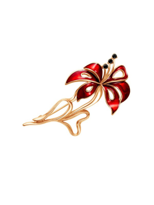 Брошь бижутерия, покрытие - золочение, отделка - эмаль, вставка - стекло ювелирное preciosa