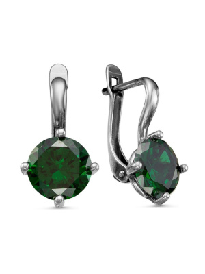 Серьги бижутерия, покрытие - серебрение с оксидированием, вставка - фианит (недрагоценный камень)