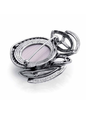 Брошь бижутерия, покрытие - серебрение с оксидированием, вставка - искусственный кошачий глаз