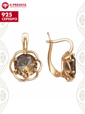 Серьги серебро 925 пробы, покрытие - золочение, вставка - искусственный султанит
