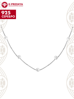 Колье серебро 925 пробы, покрытие - родирование, вставка - имитация жемчуга