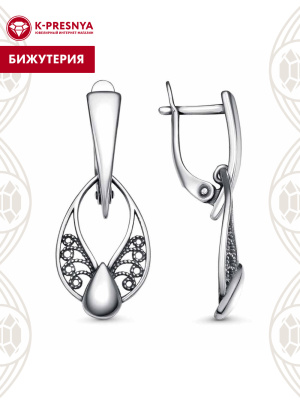 Серьги бижутерия, покрытие - серебрение с оксидированием, без вставок