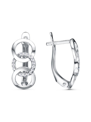 Серьги серебро 925 пробы, покрытие - родирование, вставка - фианит (недрагоценный камень)