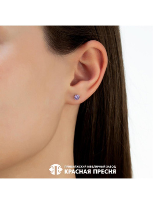 Серьги серебро 925 пробы, покрытие - платинирование, вставка - фианит (недрагоценный камень)