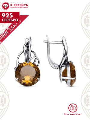 Серьги серебро 925 пробы, покрытие - оксидирование, вставка - искусственный султанит