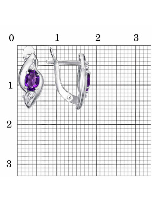 Серьги серебро 925 пробы, покрытие - родирование, вставка - аметист (полудрагоценный камень), фианит (недрагоценный камень)