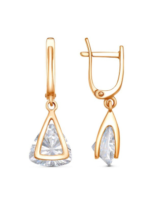 Серьги серебро 925 пробы, покрытие - золочение, вставка - фианит (недрагоценный камень)