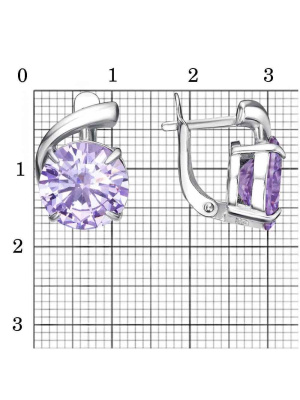 Серьги серебро 925 пробы, покрытие - родирование, вставка - фианит (недрагоценный камень)