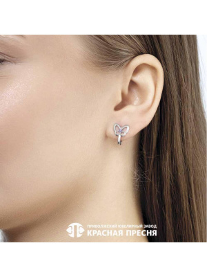 Серьги серебро 925 пробы, покрытие - платинирование, вставка - фианит (недрагоценный камень)