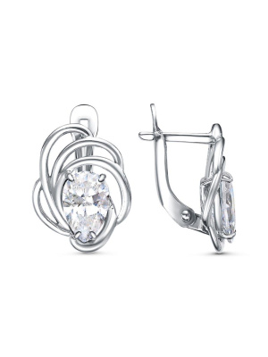 Серьги бижутерия, покрытие - платинирование, вставка - фианит (недрагоценный камень)