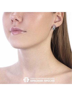 Серьги серебро 925 пробы, покрытие - родирование, выборочное черное родирование, вставка - фианит (недрагоценный камень)