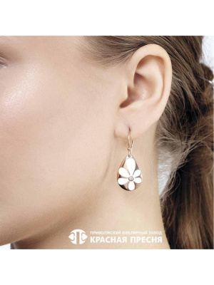 Серьги серебро 925 пробы, покрытие - золочение, отделка - эмаль, вставка - фианит (недрагоценный камень)