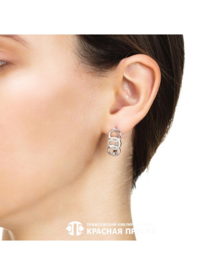 Серьги серебро 925 пробы, покрытие - родирование, вставка - фианит (недрагоценный камень)