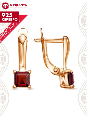 Серьги серебро 925 пробы, покрытие - золочение, вставка - гранат (полудрагоценный камень)