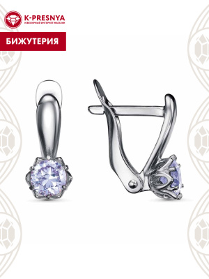 Серьги бижутерия, покрытие - серебрение с оксидированием, вставка - фианит (недрагоценный камень)