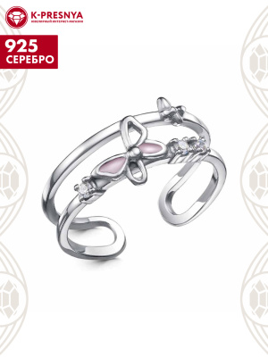 Кольцо серебро 925 пробы, покрытие - родирование, отделка - эмаль, вставка - фианит (недрагоценный камень)