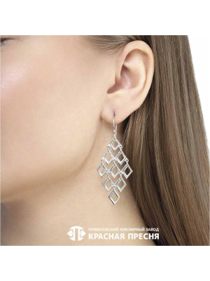 Серьги серебро 925 пробы, покрытие - платинирование, без вставок
