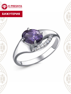 Кольцо бижутерия, покрытие - платинирование, вставка - фианит (недрагоценный камень)