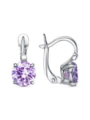 Серьги бижутерия, покрытие - платинирование, вставка - фианит (недрагоценный камень)