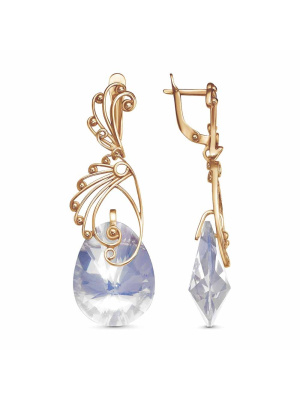 Серьги серебро 925 пробы, покрытие - золочение, вставка - стекло ювелирное собственной огранки