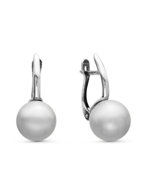 Серьги бижутерия, покрытие - серебрение с оксидированием, вставка - имитация жемчуга